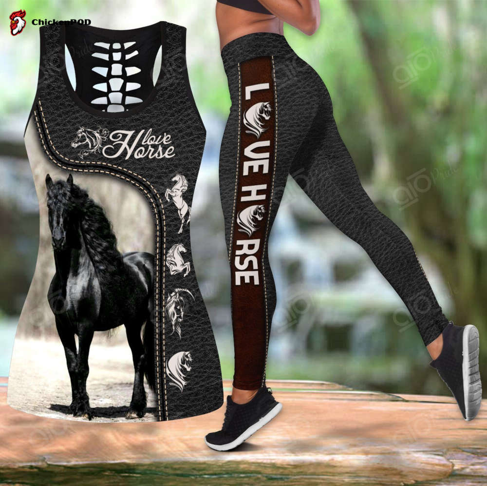 Sport Gift – Black Friesian Horse Hollow Tank Top or Legging