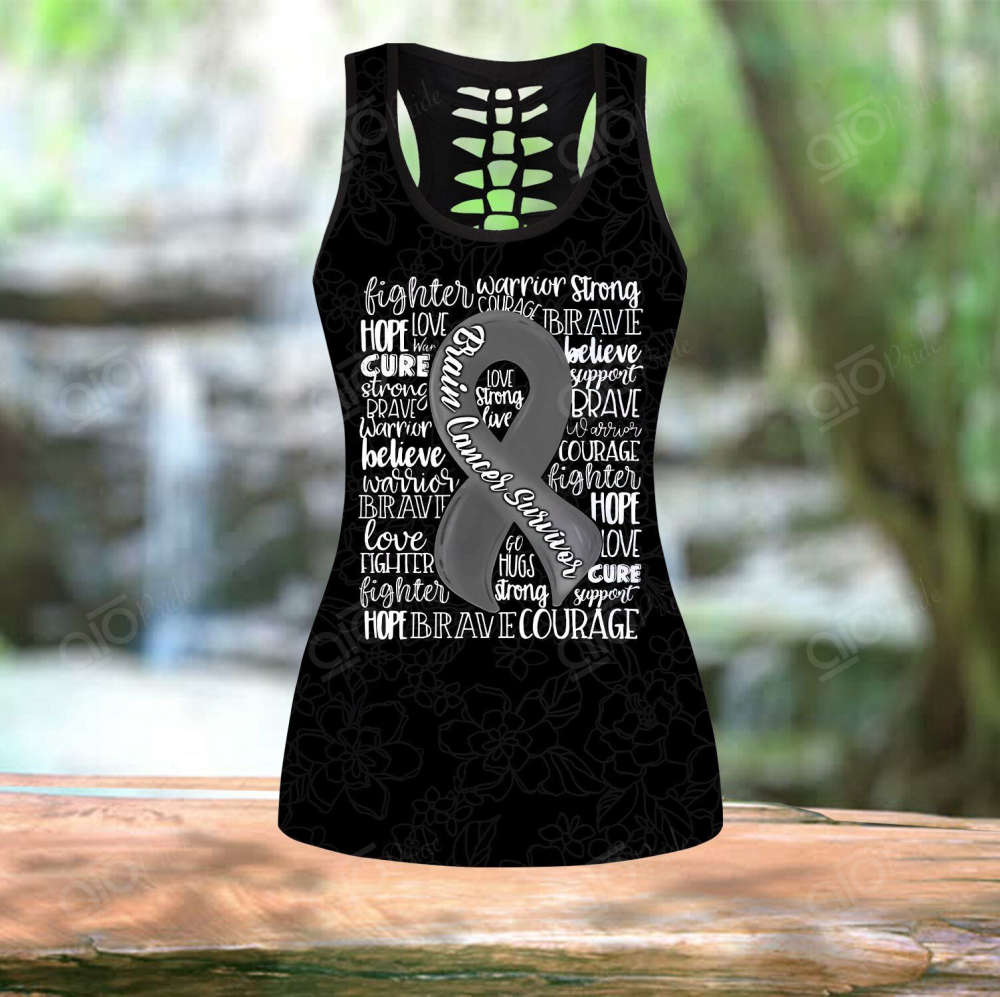 Sport Gift – Brain Cancer Ribbon Hollow Tank Top or Legging