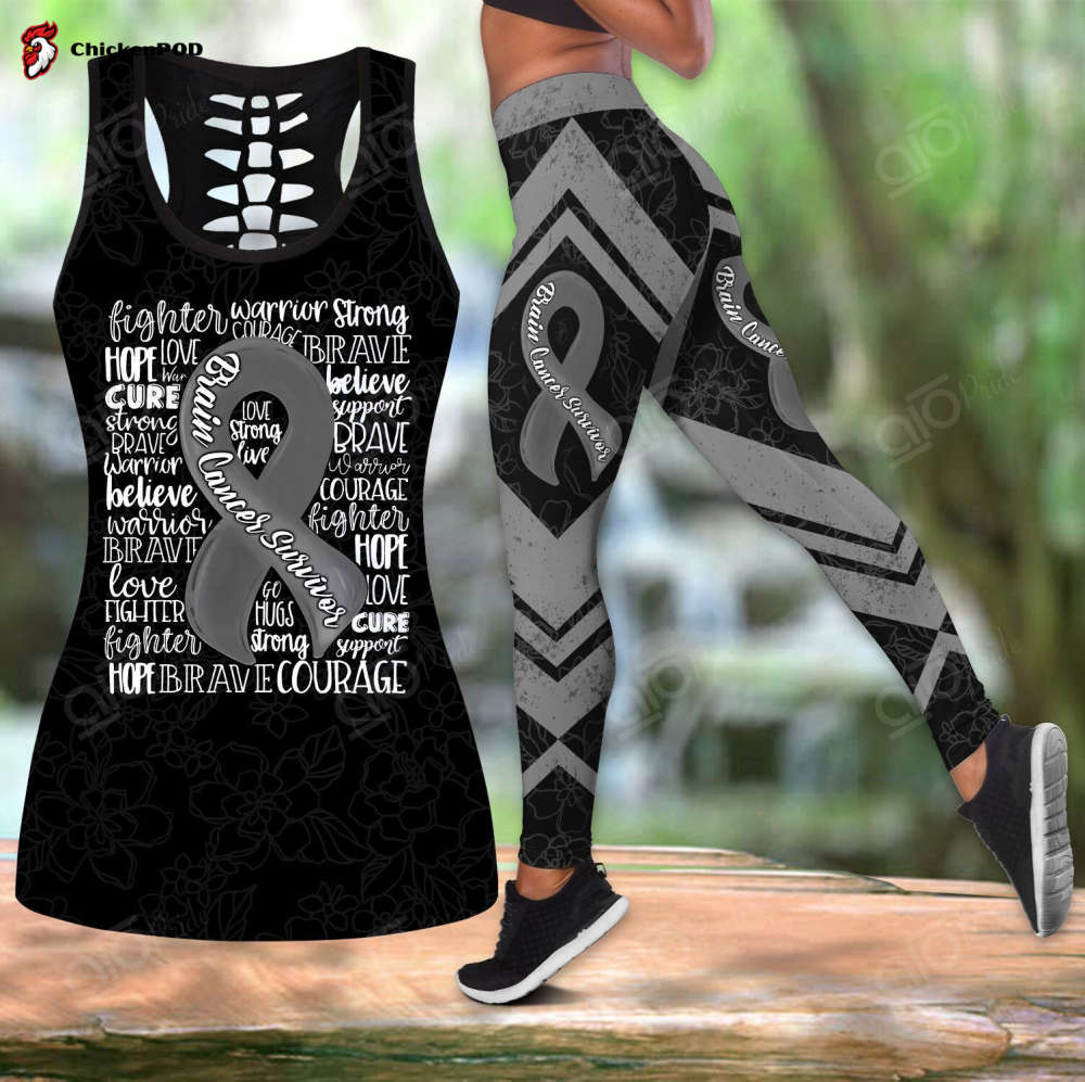 Sport Gift – Brain Cancer Ribbon Hollow Tank Top or Legging