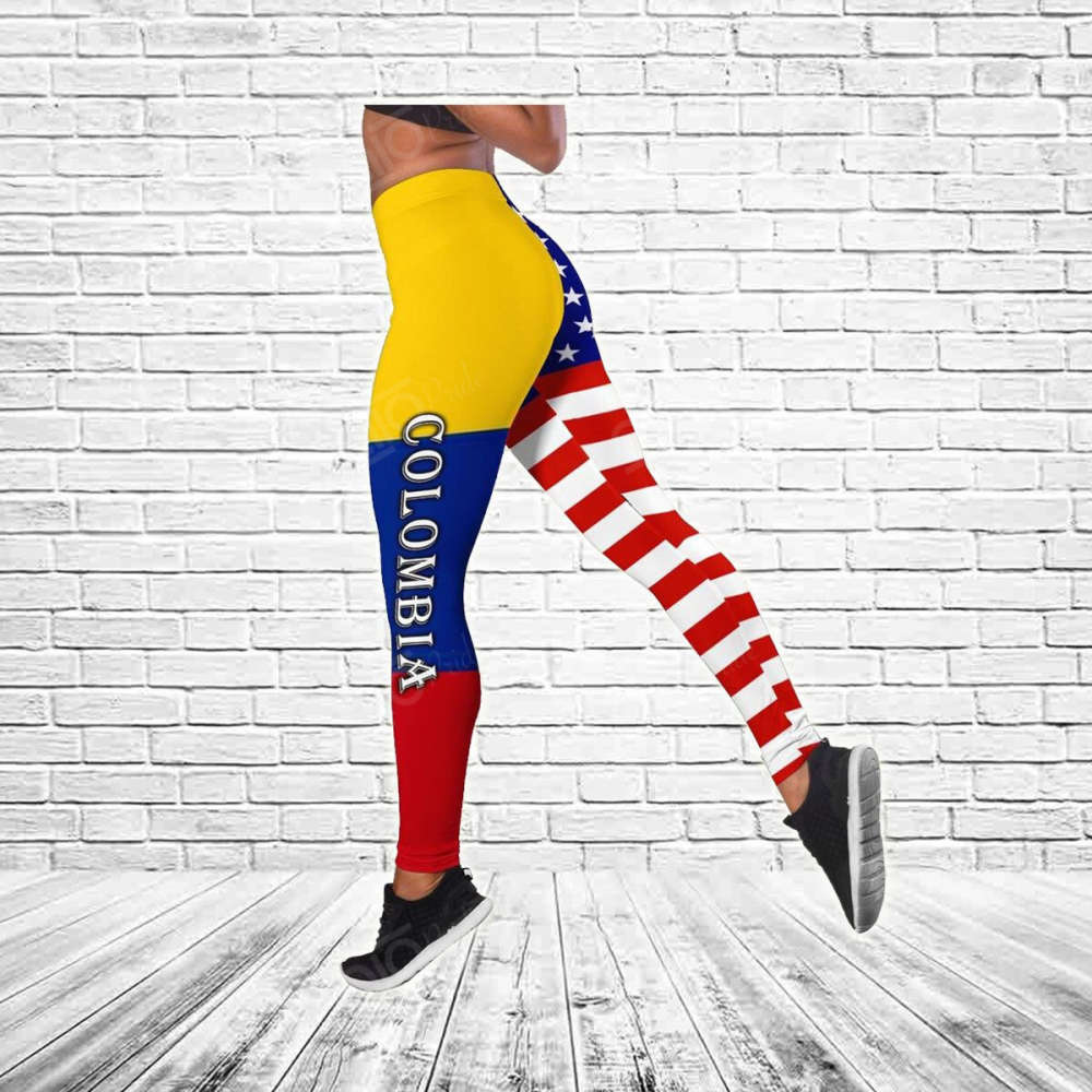 Sport Gift – Colombia – America Flag Hollow Tank Top or Legging