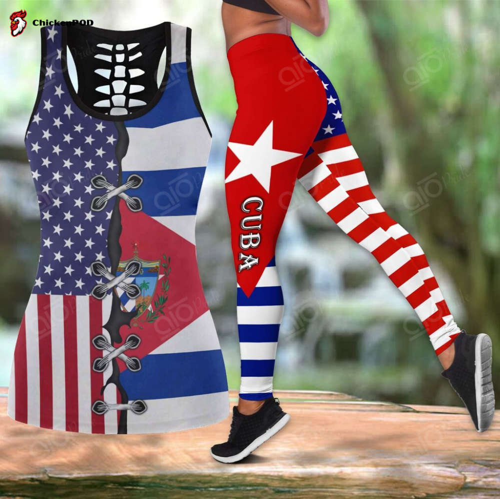 Sport Gift – Cuba – America Flag Hollow Tank Top or Legging