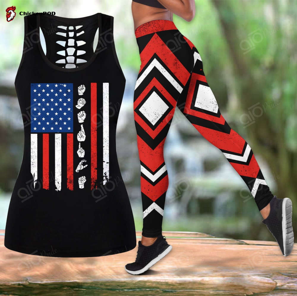 Sport Gift – Deaf US Flag Hollow Tank Top or Legging