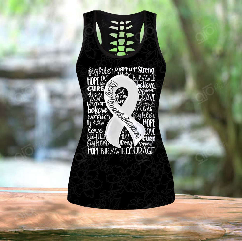 Sport Gift – Lung Cancer Ribbon Hollow Tank Top or Legging