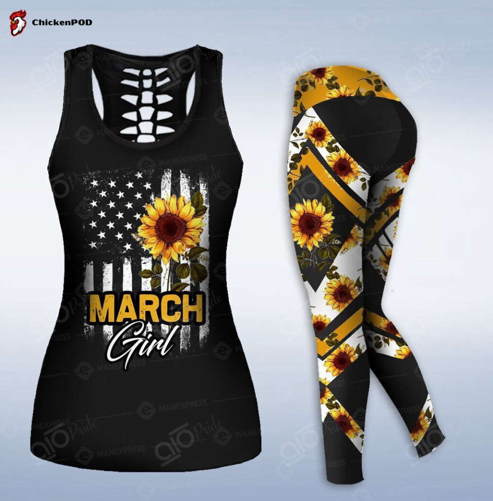 Sport Gift – MARCH GIRL SUNFLOWER Hollow Tank Top or Legging