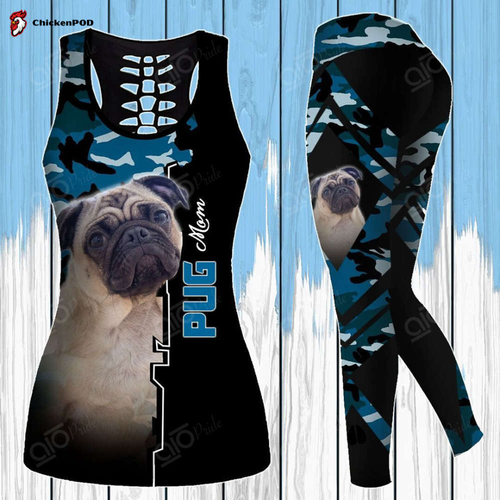 Sport Gift – Pug Mom Camouflage Hollow Tank Top or Legging