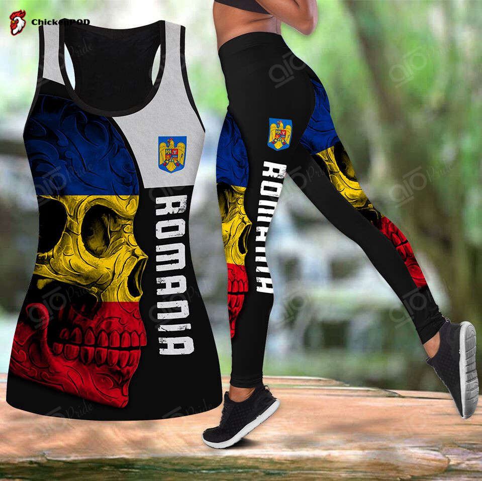 Sport Gift – Romania Skull 3D Woman Tank Top Or Legging