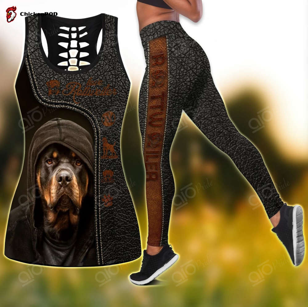 Sport Gift – Rottweiler Black Leather Hollow Tank Top or Legging