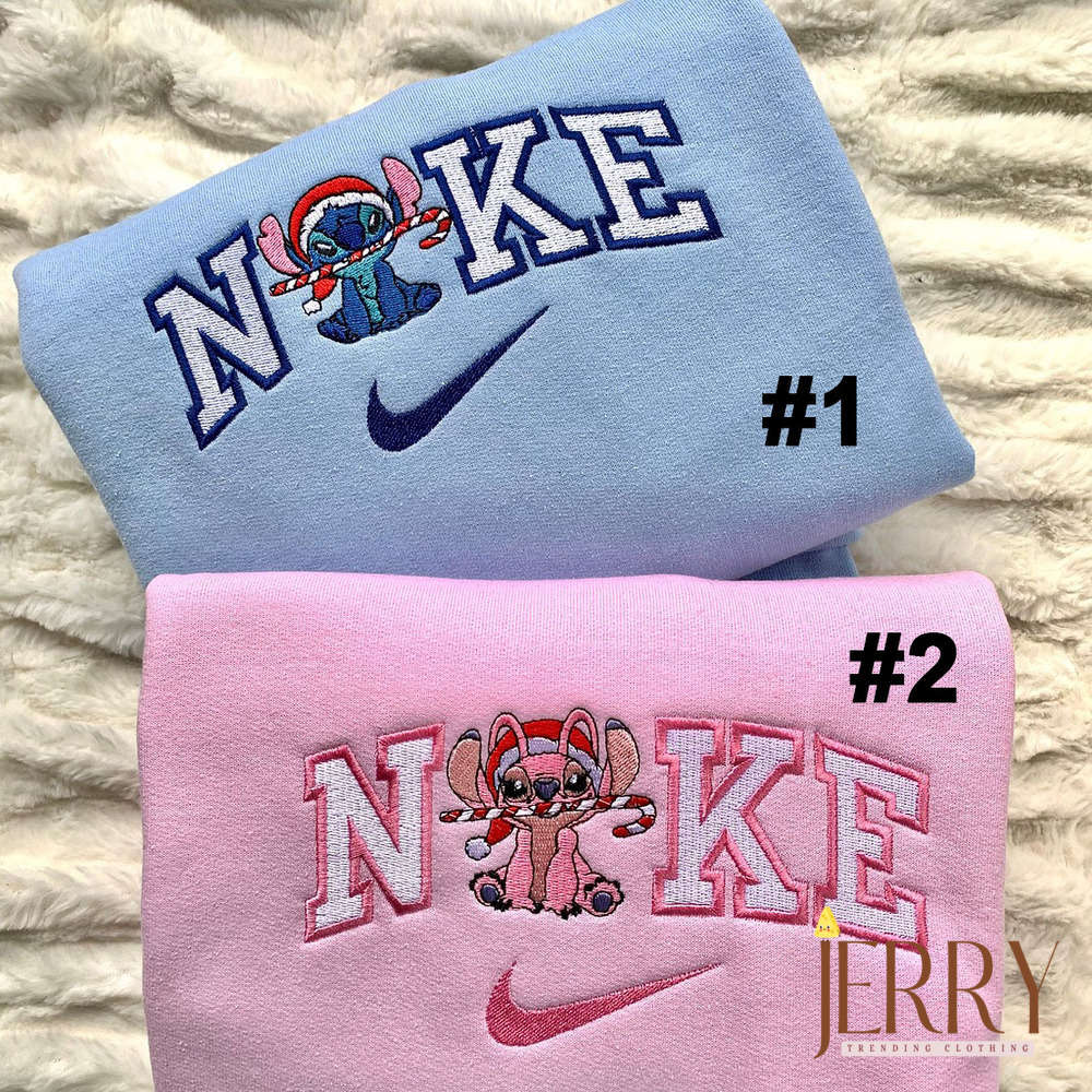 Stitch and Angel Christmas Nike Embroidered Sweatshirt: Festive & Stylish Holiday Apparel