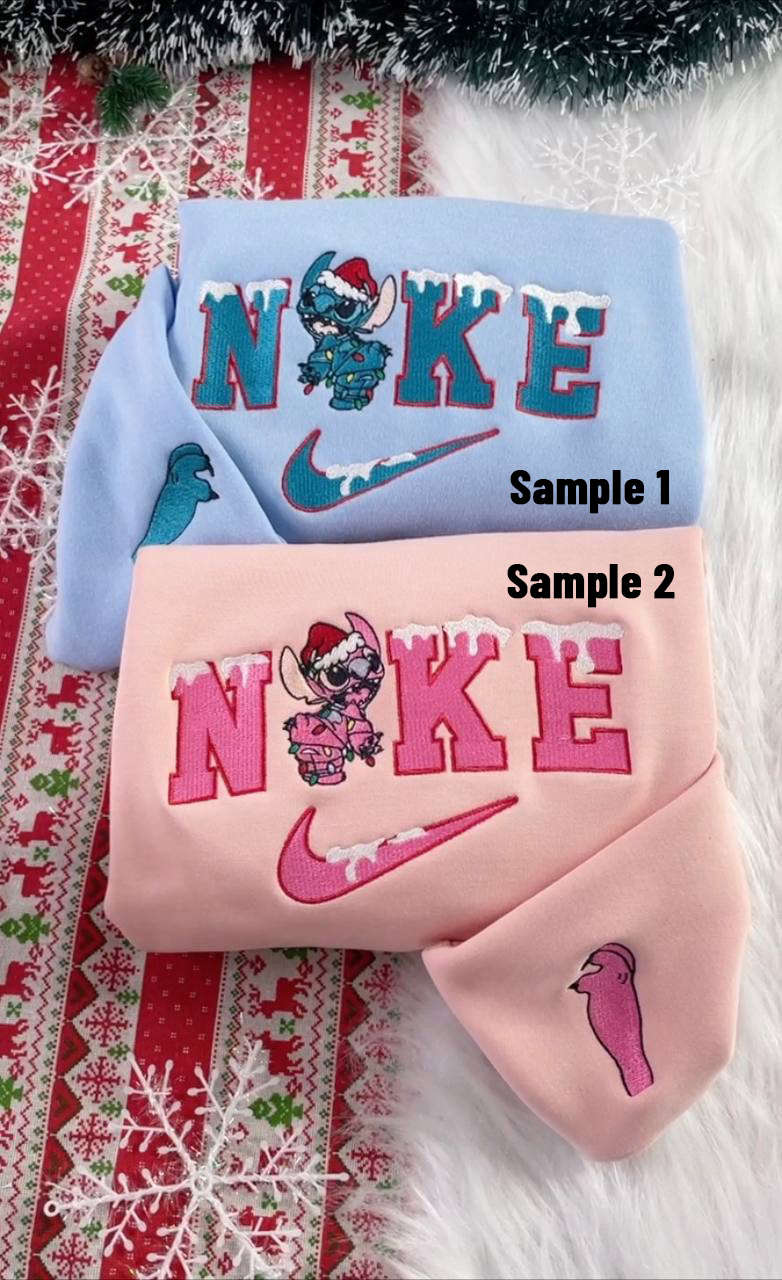 Disney Christmas Nike Embroidered Sweatshirts with Stitch and Angel: Festive Apparel for the Holidays