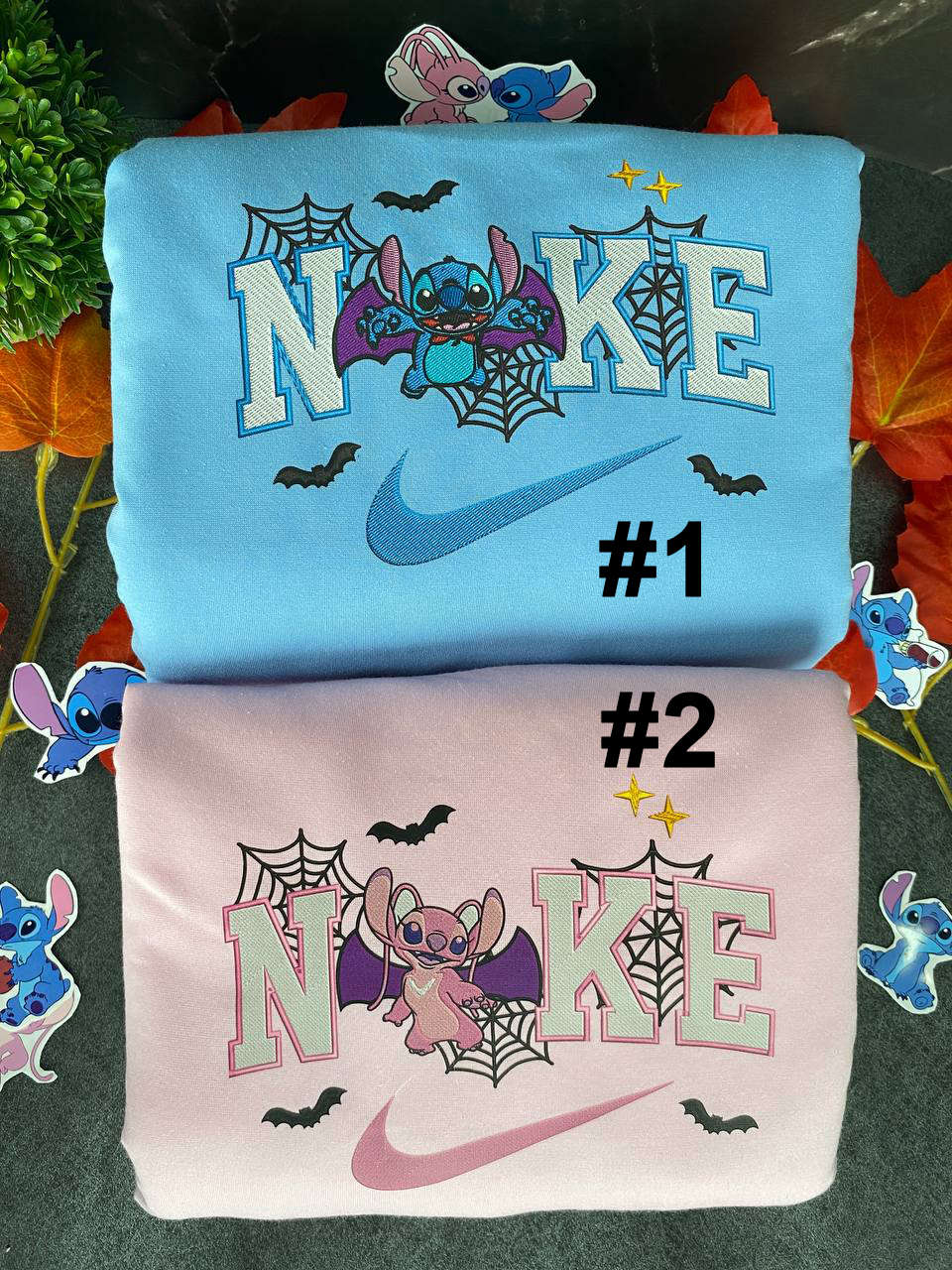 Spooky Stitch and Angel Nike Embroidered Sweatshirts for Halloween