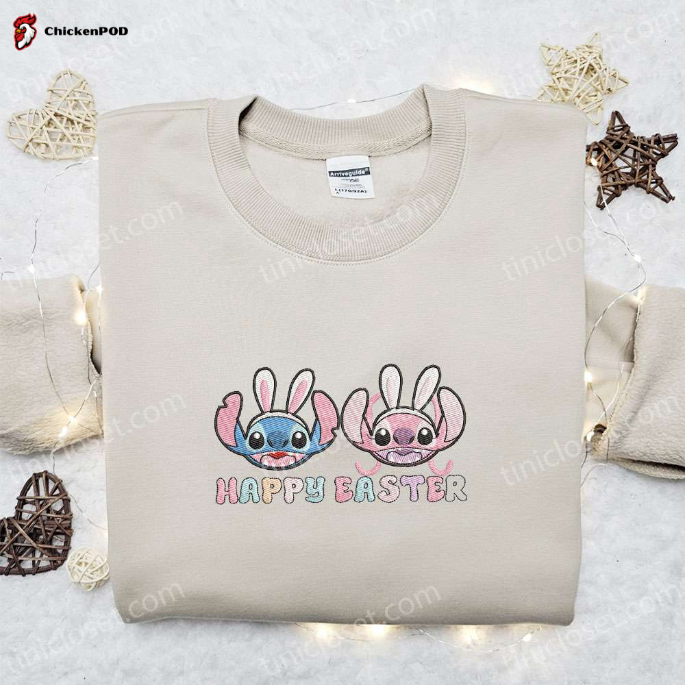 Disney Stitch & Angel Happy Easter Shirt: Embroidered Hoodie Best Thanksgiving Day Gift Idea