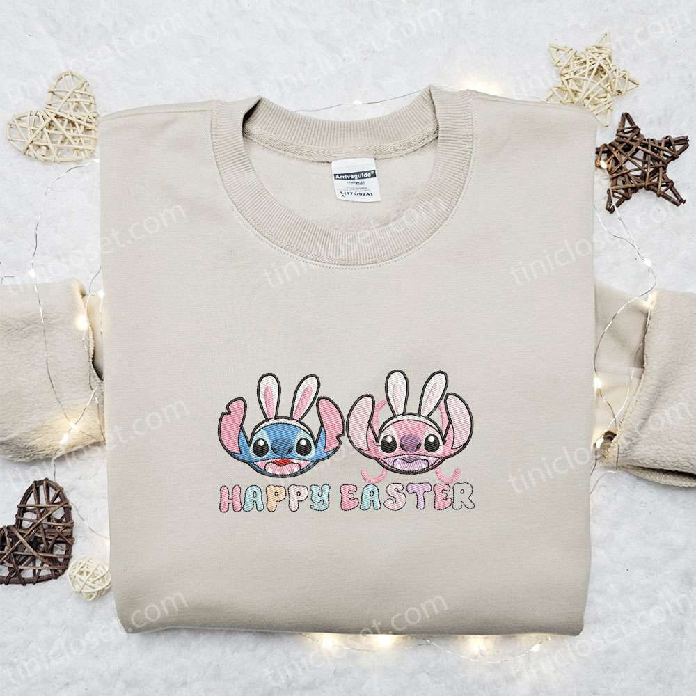 Disney Stitch & Angel Happy Easter Shirt: Embroidered Hoodie Best Thanksgiving Day Gift Idea