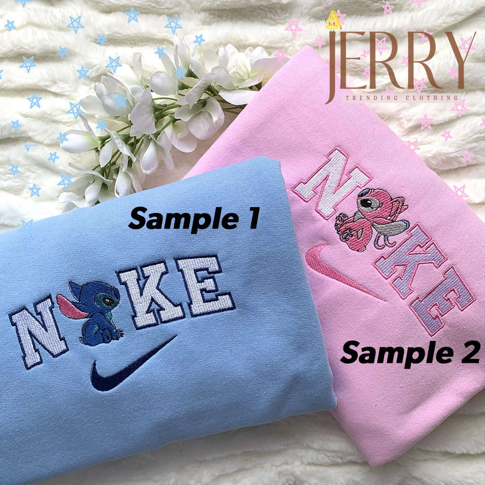 Stitch & Angel Nike Embroidered Sweatshirt: Disney-inspired cozy jumper for a magical style!