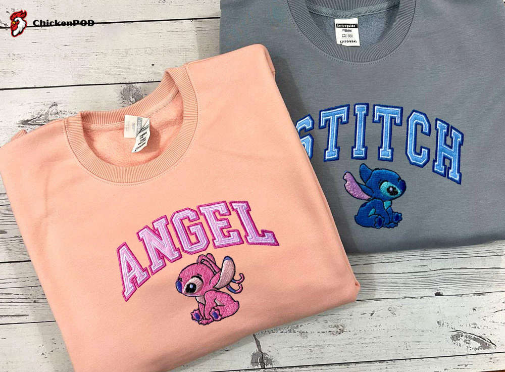 Stitch Angel Couple Sweater: Trending Cartoon Sweatshirt with Embroidery Hoodie & Vintage Crewneck