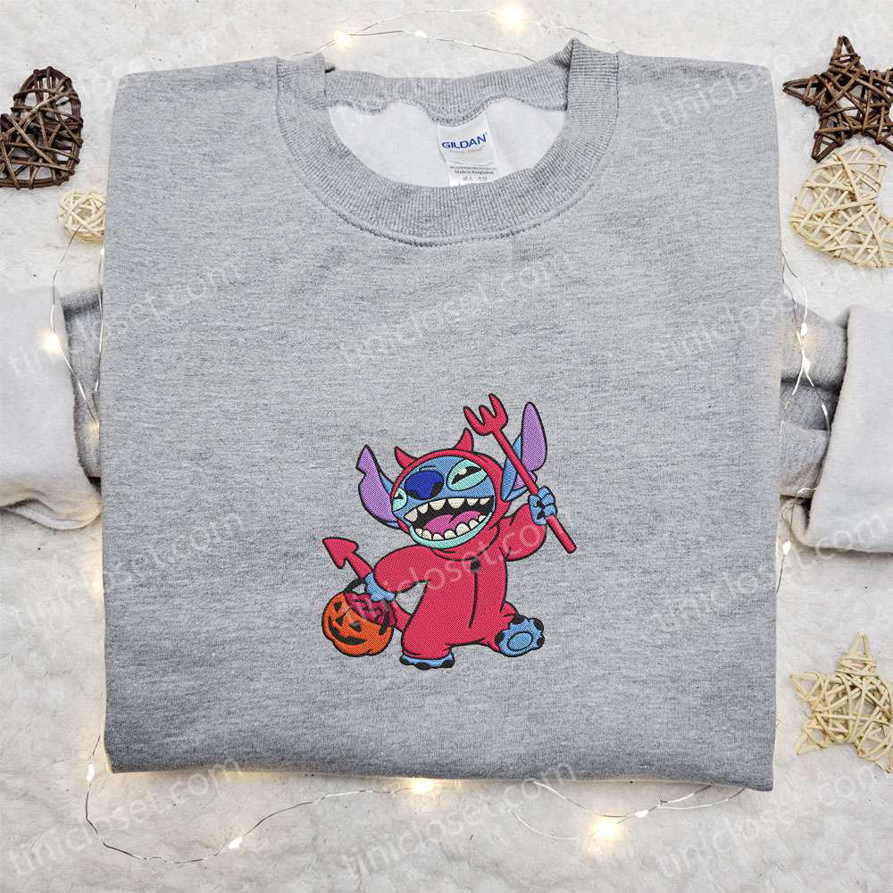 Stitch Cosplay Devil Embroidered Sweatshirt & Disney Halloween Hoodie – Best Halloween Gift Ideas