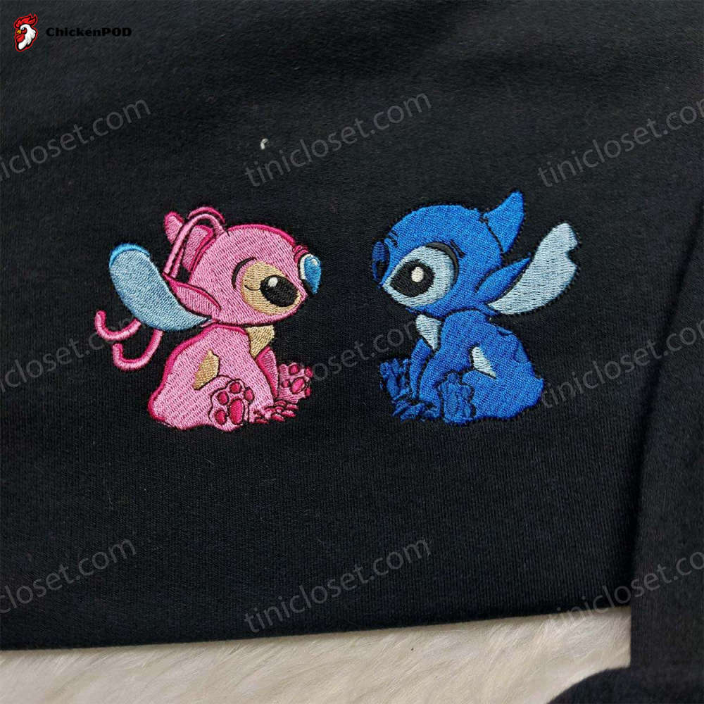 Angel Love Stitch Sweatshirt: Lilo & Stitch Embroidered Hoodie for Disney Valentine’s Day Shirts