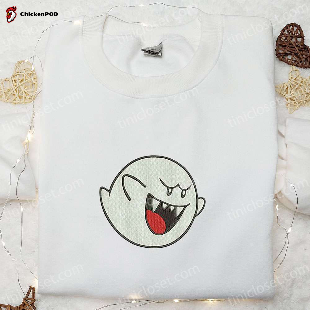 Super Mario Boo Ghost Embroidered Sweatshirt – Adorable Halloween Shirt Best Halloween Gifts