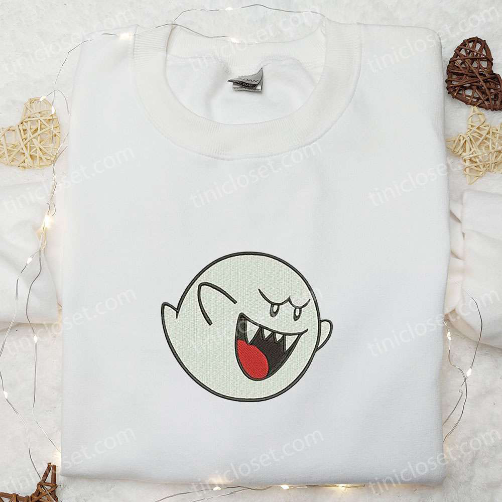 Super Mario Boo Ghost Embroidered Sweatshirt – Adorable Halloween Shirt Best Halloween Gifts