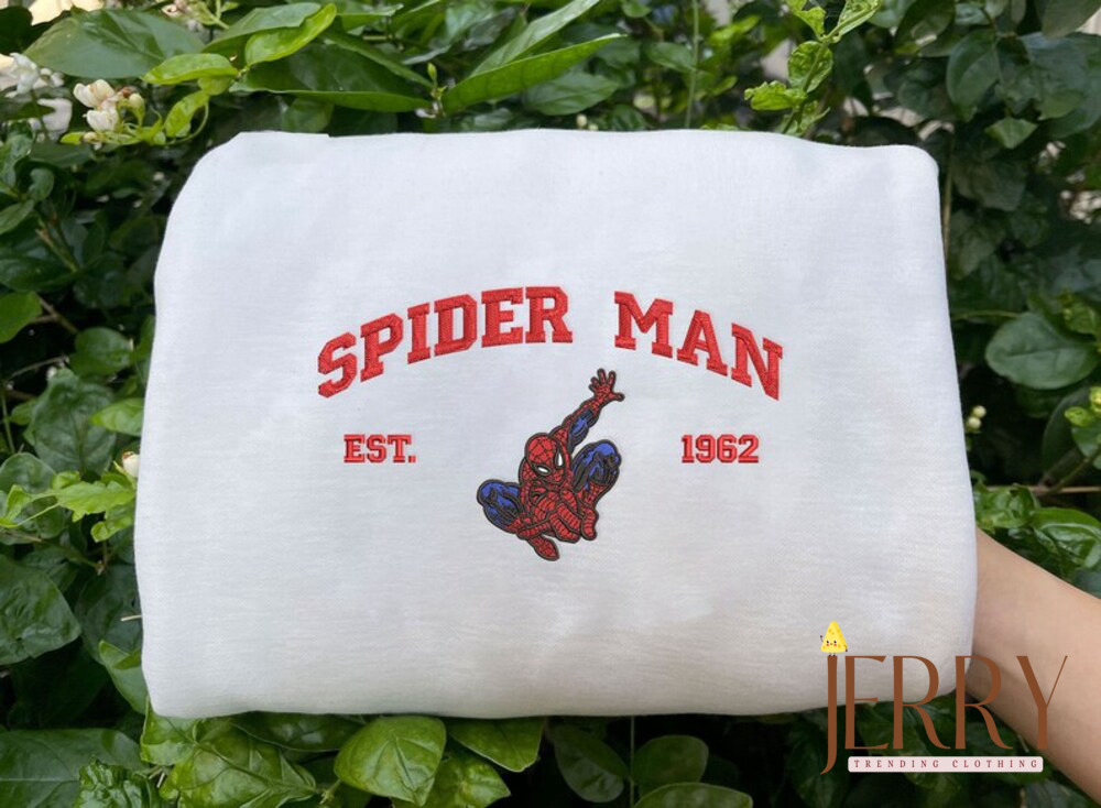 Superhero Spiderman Embroidered Shirt: Trending Cartoon Sweatshirt Crewneck