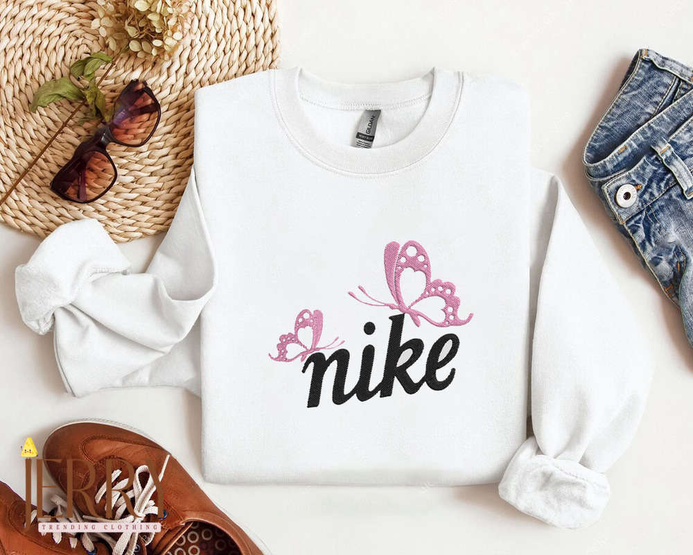 Stylish Swoosh Butterfly Nike Sweatshirt: Embroidered Comfort