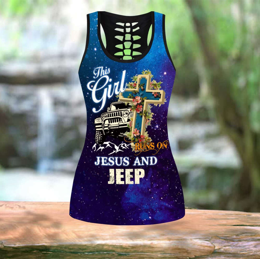 This Girl Runs On Jesus And Jeep Combo Tank Top + Legging