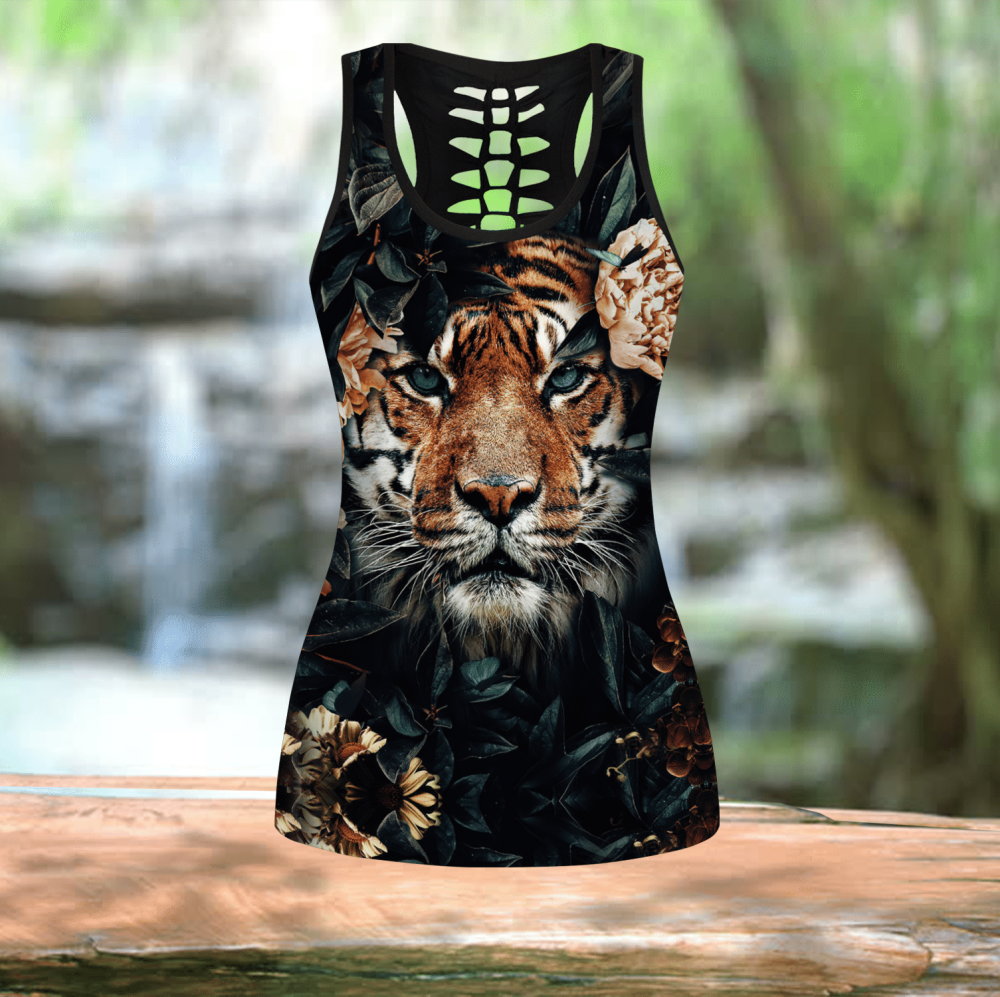 Tiger with Flower Combo legging + hollow tank combo for Women