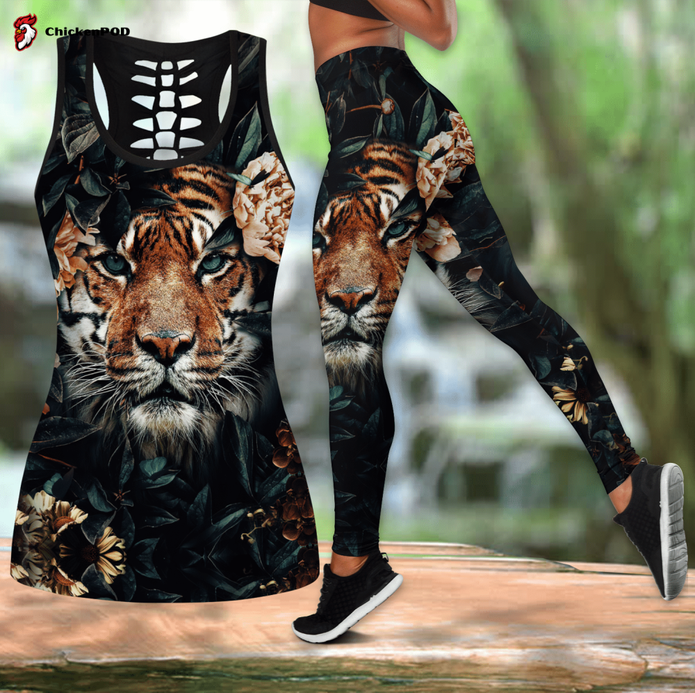 Tiger with Flower Combo legging + hollow tank combo for Women