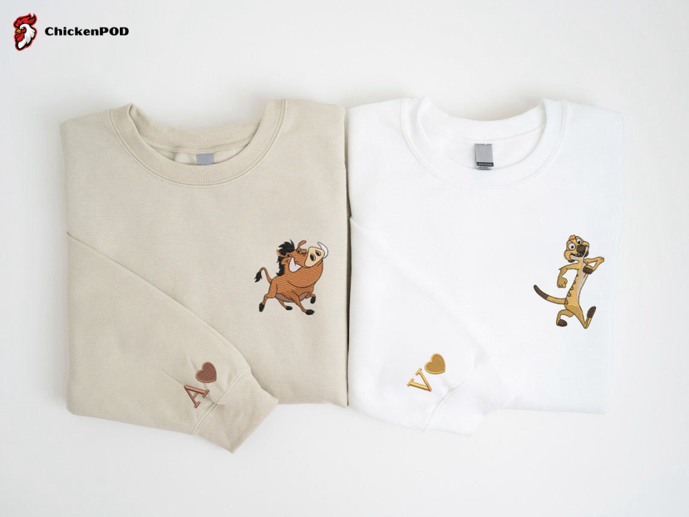 Embroidered Timon & Pumbaa Sweatshirts: Lion King Shirts Couples Crewnecks – Perfect Valentine s Gift for Him