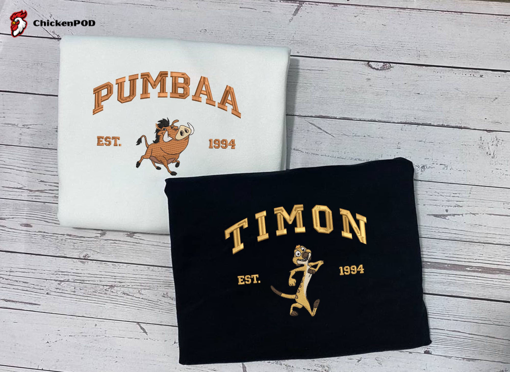 Timon and Pumbaa Embroidered Sweatshirts – Lion King Crewnecks: Perfect Couple & Valentine s Gift