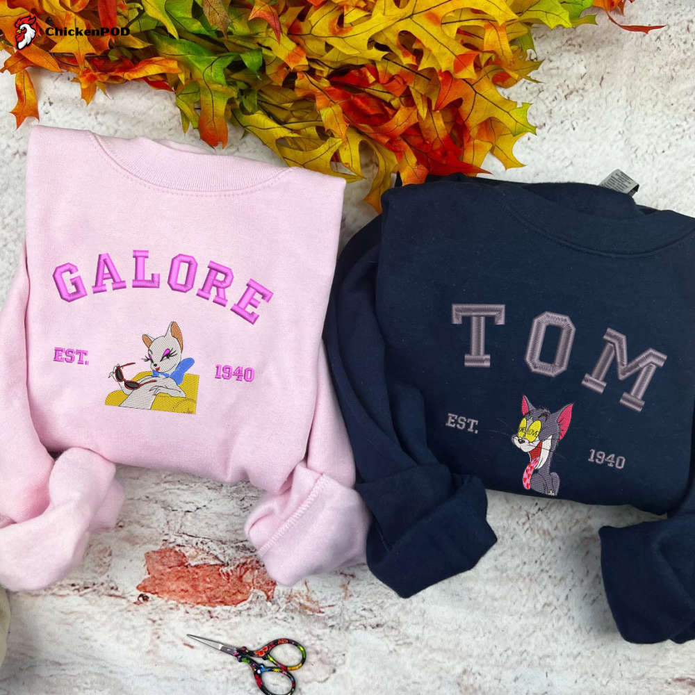 Tom and Galore Embroidered Sweatshirt: Valentine Cartoon Couple Shirt Perfect Valentines Day Gift