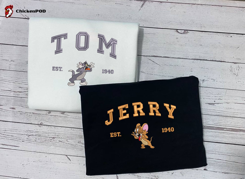 Trending Tom and Jerry Embroidered Sweatshirt: Vintage Cartoon Crewneck for Christmas