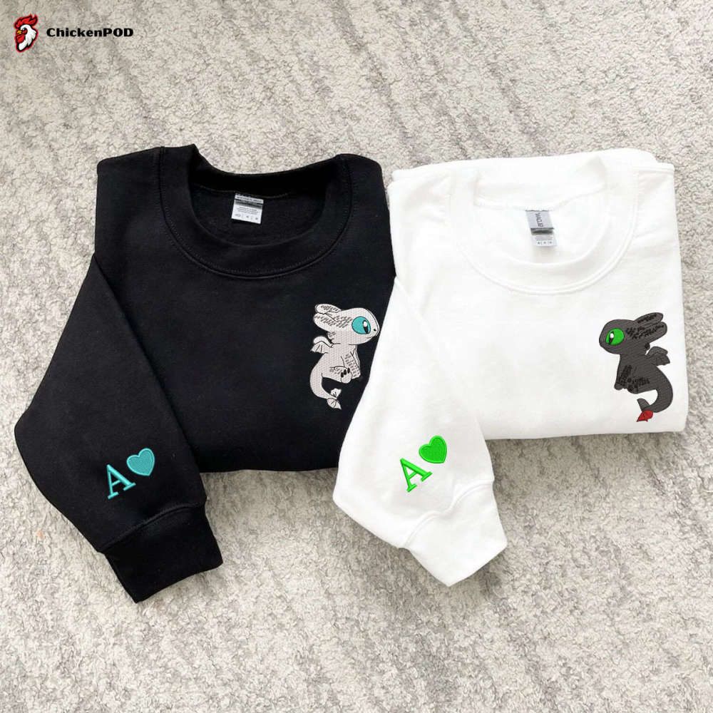 Toothless & Light Fury Embroidered Sweatshirt – Dragon s Couple Shirt Valentine Shirt How to Train Your Dragon