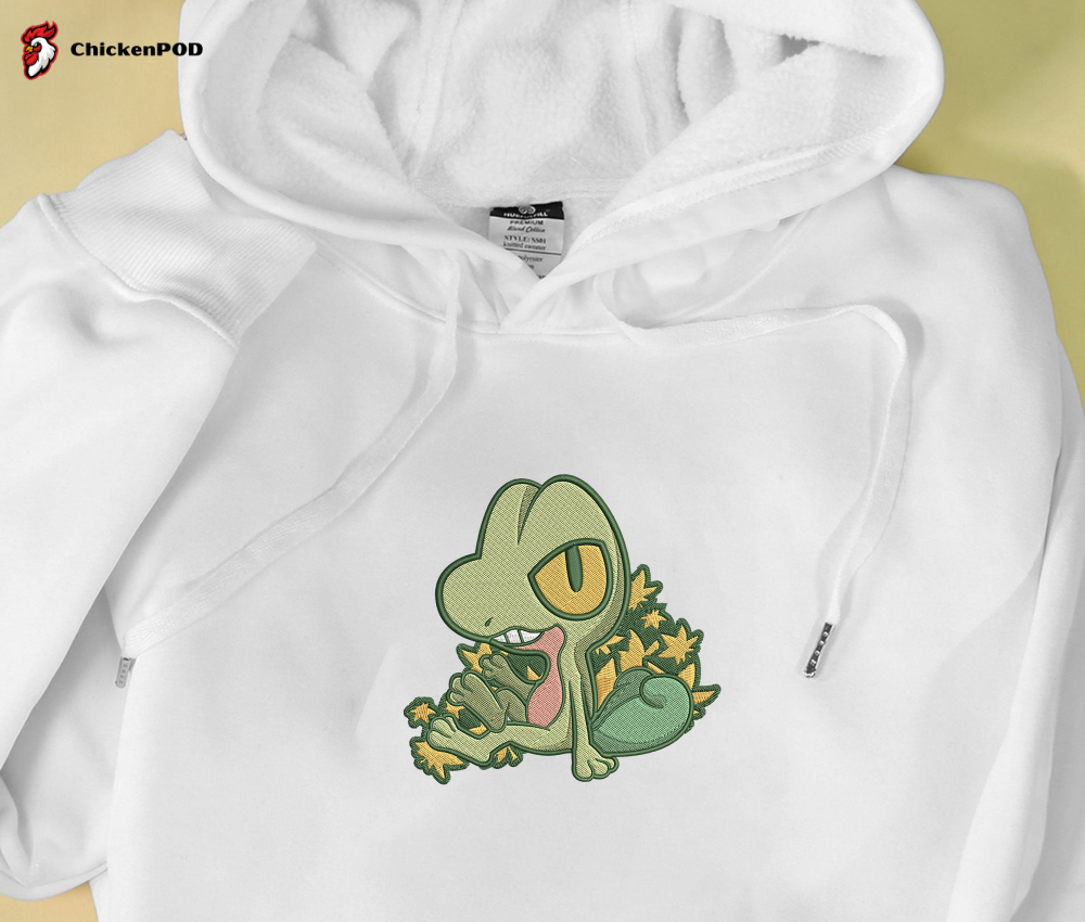 Stylish Treecko Embroidered Hoodie: Grass Sweatshirt Gift for Pokemon Fans