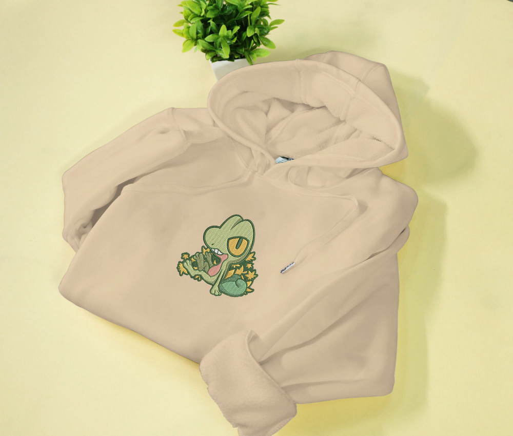 Stylish Treecko Embroidered Hoodie: Grass Sweatshirt Gift for Pokemon Fans