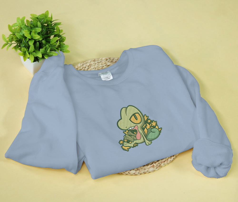 Treecko Embroidered Sweatshirt – Anime Grass Design for Christmas & Birthday Gifts