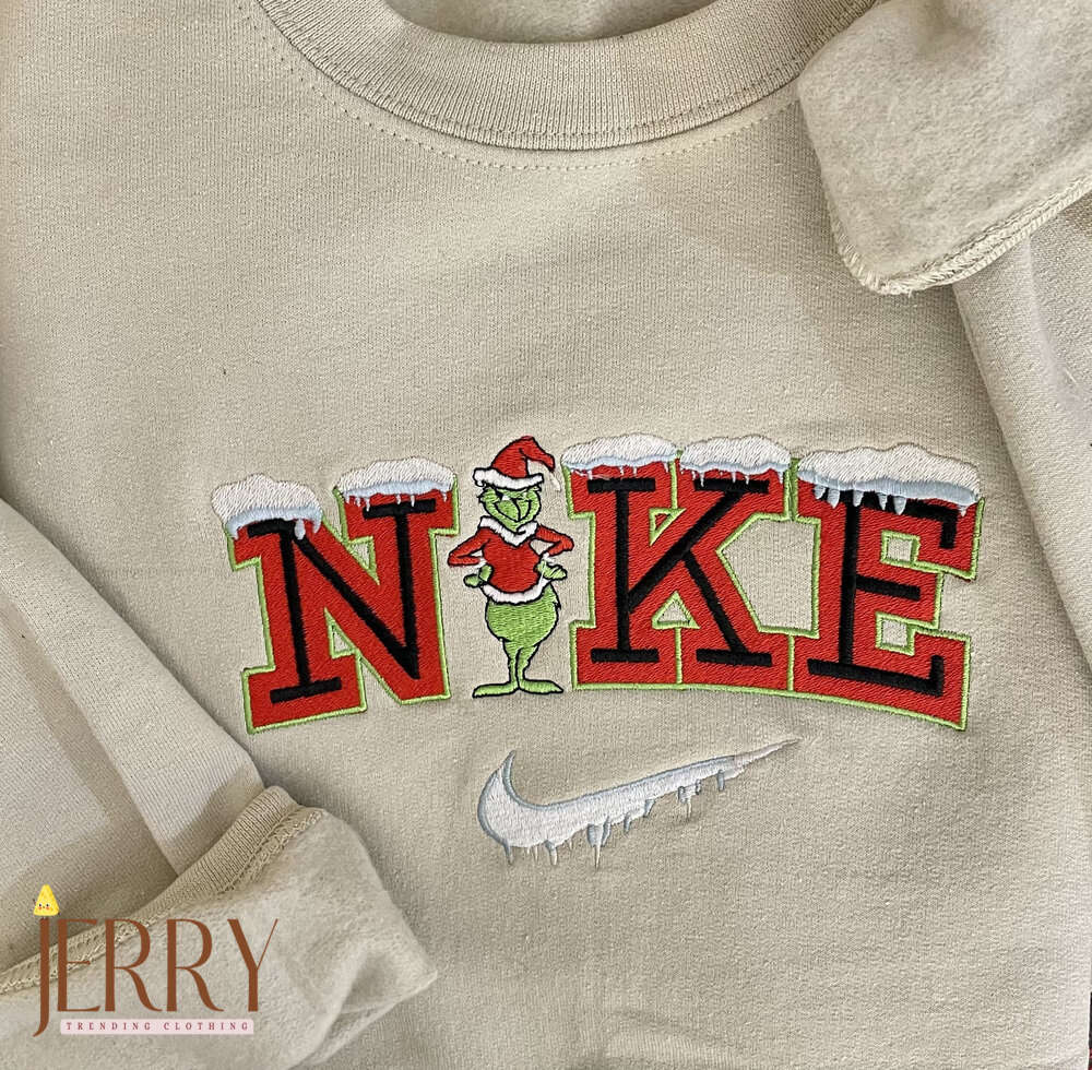 Cozy Vintage Grinch Christmas Sweatshirt: Embroidered Snow Nike Design