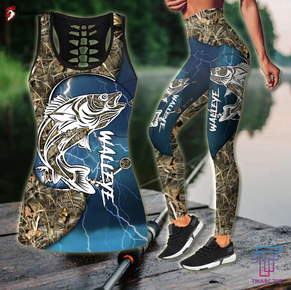 Walleye fishing gear blue Tattoo camo Combo Legging + Tank