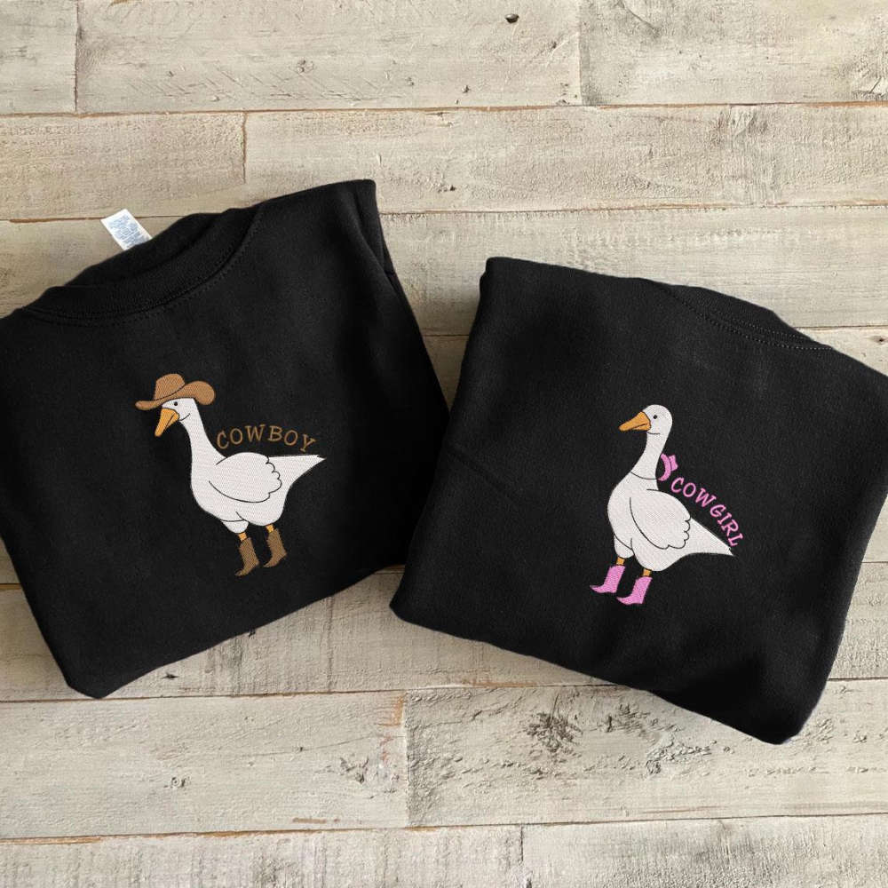 Western Silly Goose Embroidered Sweatshirts – Retro Cowboy & Cowgirl Duck Shirts