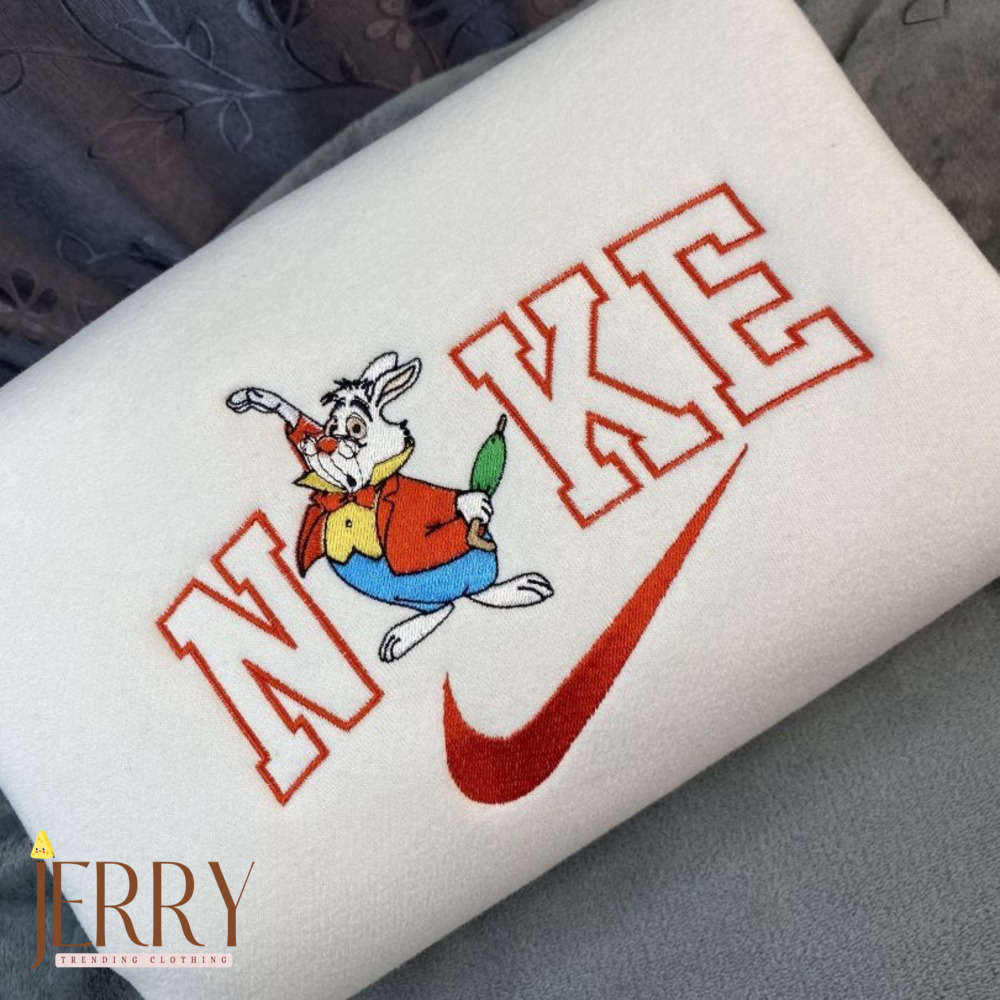 Disney White Rabbit Alice in Wonderland Nike Embroidered Sweatshirt – Magical and Stylish!