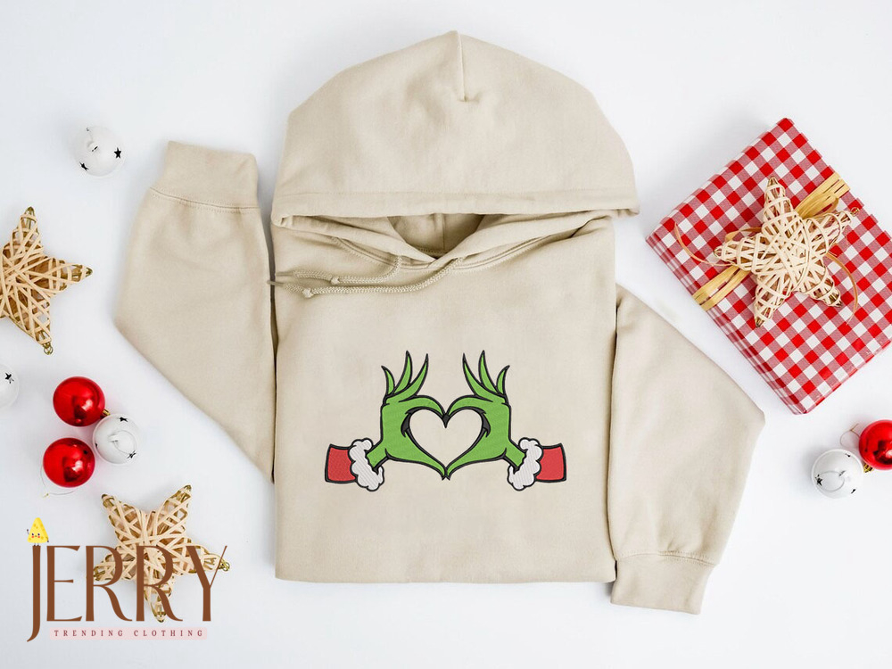 Whoville Heart Grinch Hands: Embroidered Sweatshirt for Festive Style