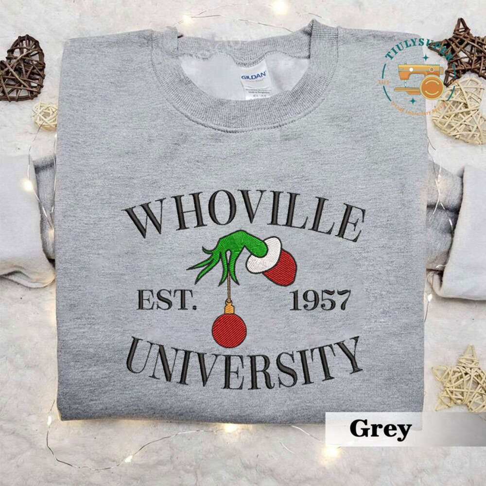 Whoville University Embroidered Sweatshirt – Christmas Cute Sleeve