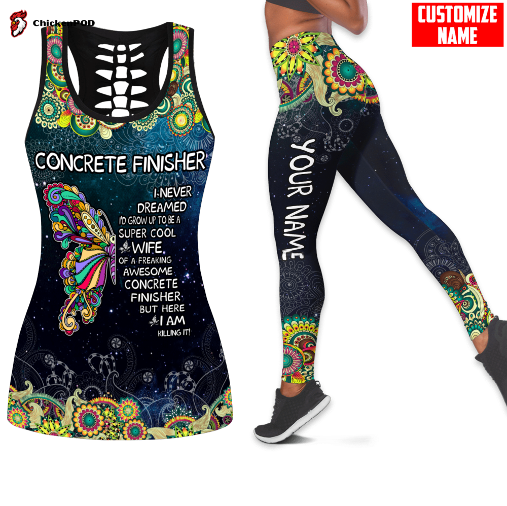 Wife of Concrete Finisher Custom name butterfly pattern combo legging hollow tank VP