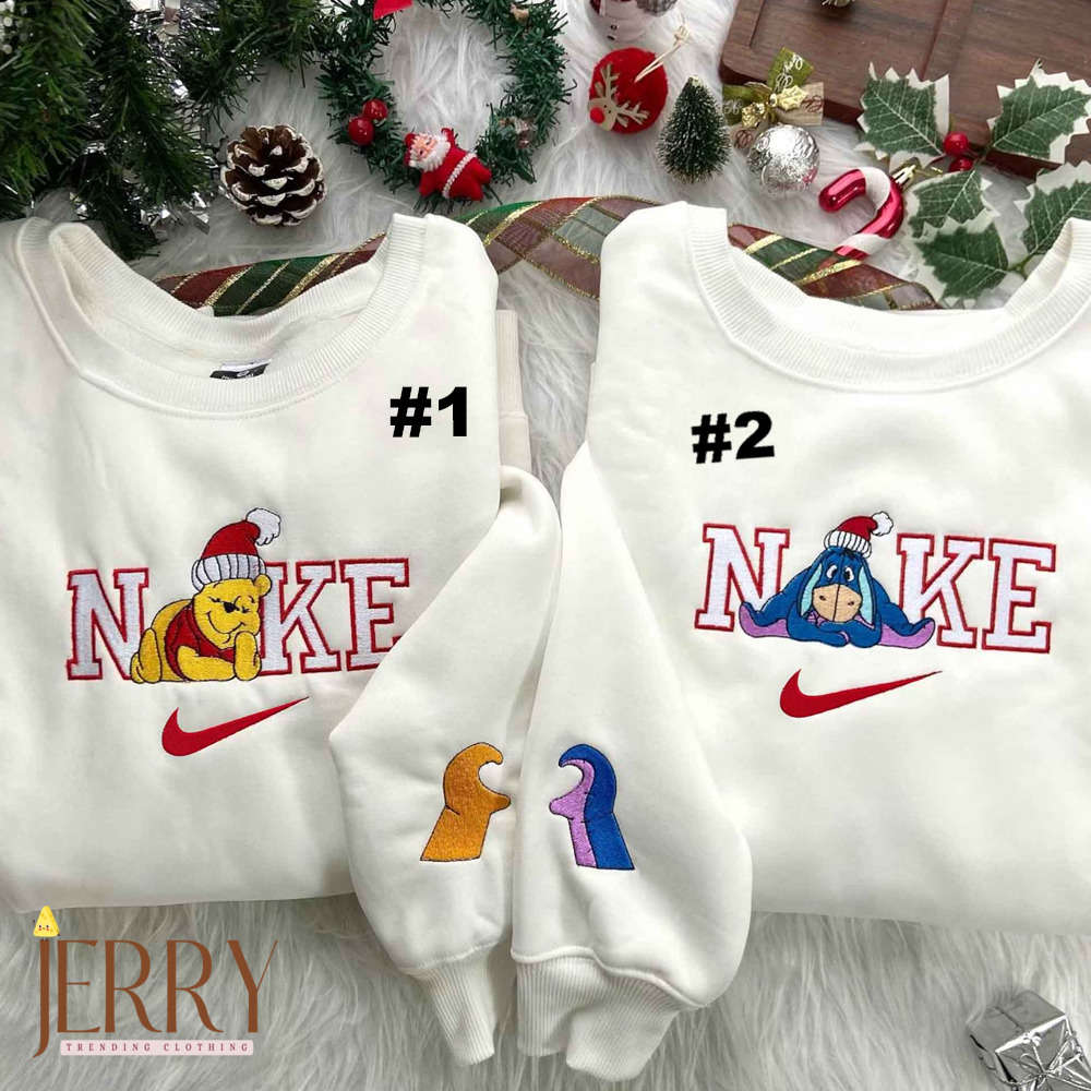 Disney Nike Embroidered Sweatshirts: Winnie the Pooh and Eeyore Christmas Collection