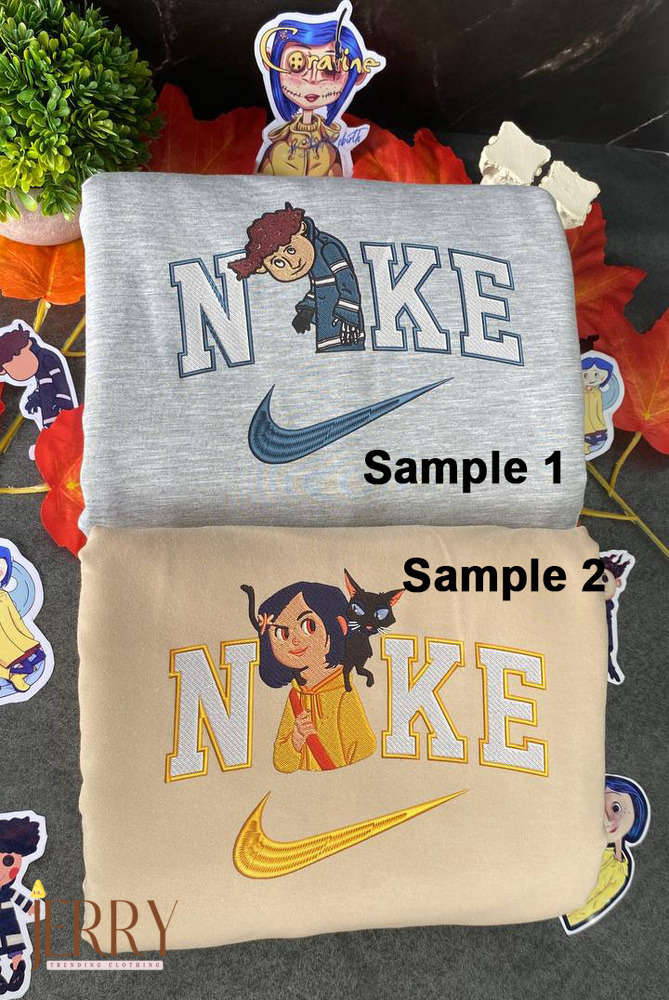 Spooky Wybie and Coraline Halloween Nike Embroidered Sweatshirts: Get into the Halloween Spirit!