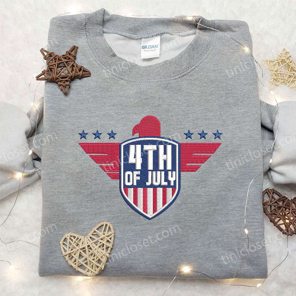 Show your patriotic spirit with our 4th of July Eagle Flag Embroidered Shirt – Perfect National Day Gift!