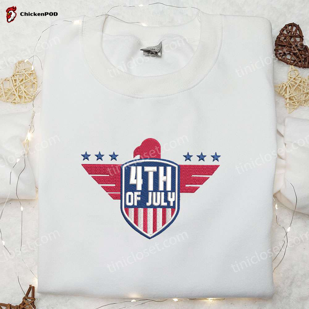 Show your patriotic spirit with our 4th of July Eagle Flag Embroidered Shirt – Perfect National Day Gift!