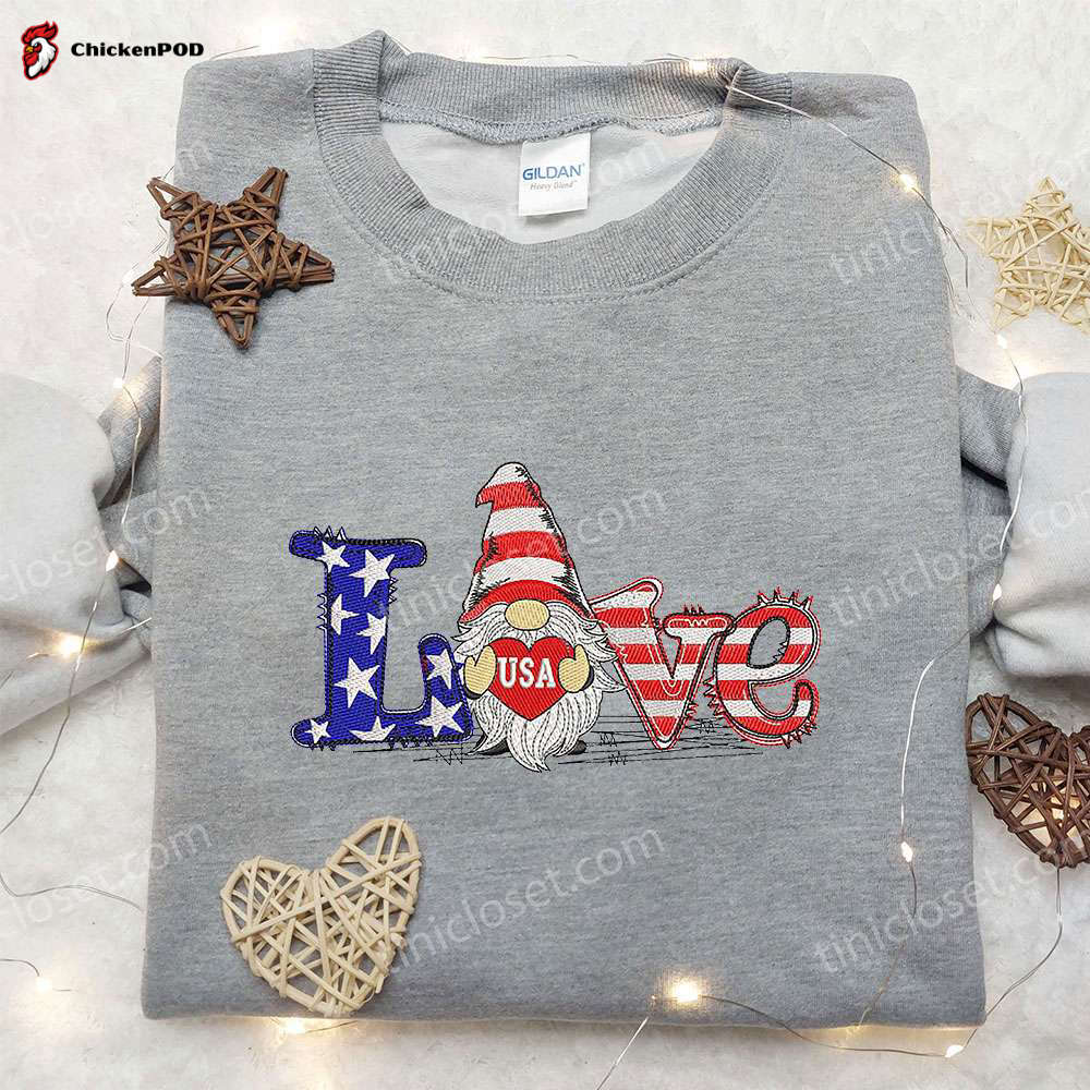 Celebrate 4th of July with Patriotic Gnome Embroidered Shirt – Perfect National Day Gift