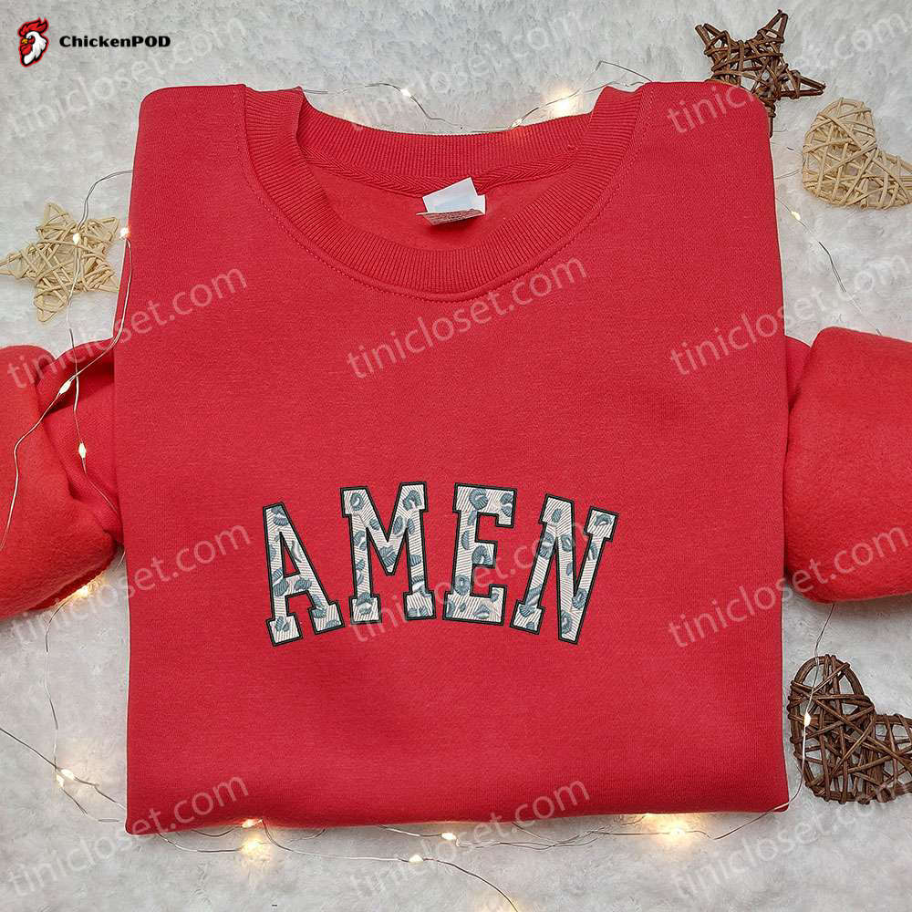 Stylish Amen Leopard Embroidered Shirt & Thanksgiving Hoodie – Best Holiday Gift Ideas