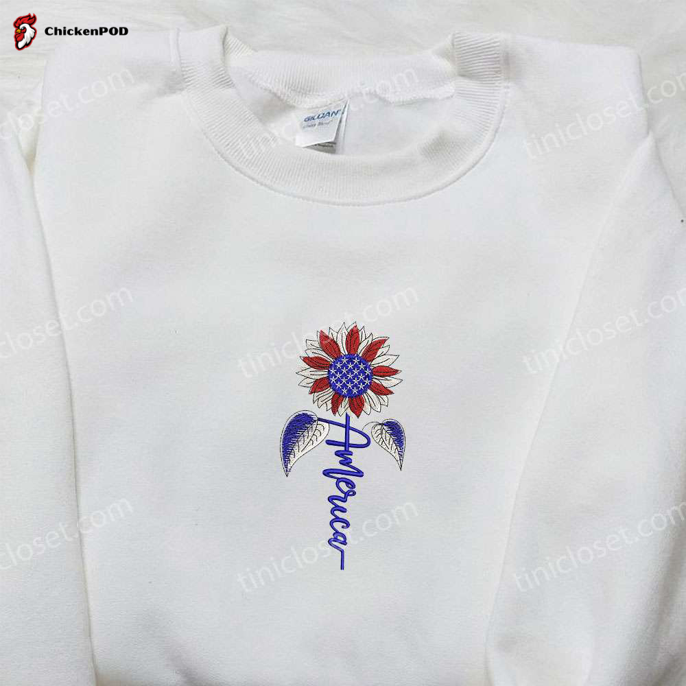 Shop the Best American Sunflower Embroidered Shirt Perfect National Day Gift