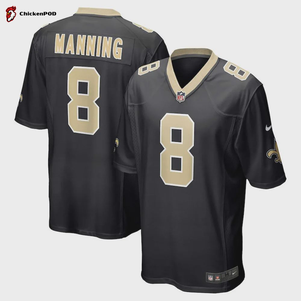 Archie Manning 8 New Orleans Saints Retired Men Game Jersey – Black